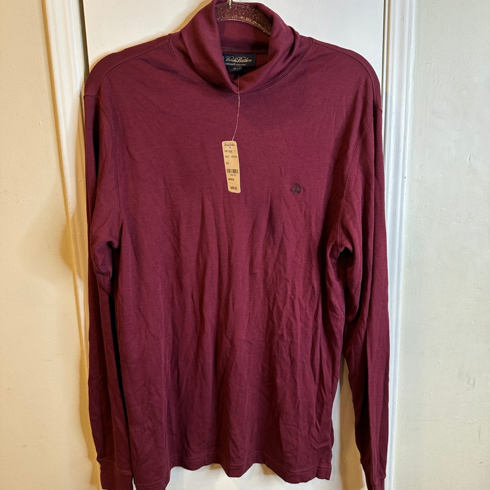 Brooks Brothers Mens Burgundy Supima Cotton Turtleneck Long Sleeve Shirt M NWT